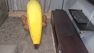 Tattooed desi slut humps a big banana, close ups