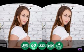 Cute ears on head, fingers on clit