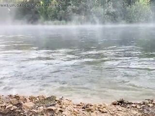 Swimming in the lake on morning in clothing...and undressed... moist & cheerful! wetlook transgirl.