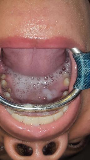 Throat Fuck with Open Mouth Gag and Spit Cum in Mouth