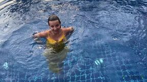 Stunning Anny Swim In Pool In Yellow Dress