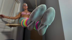 Colorful Ruslana Sits On A Swing And Massages Spiderman’s Dick - Blue Stockings And Semi Ballet - Full