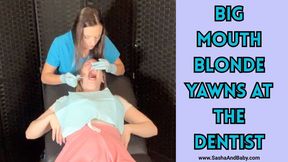 Big Mouth Blonde Yawns at the Dentist Oral Glove Examination - Teeth and Mouth Fetish