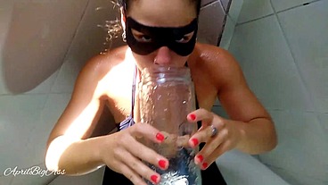Enema of pee, drinking pee and cum eat