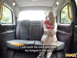 Fake Taxi Blond squirter Liz Rainbow is gagging on backseat
