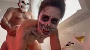 Spooky Slutty Skeleton Gets Boned In Bubble Bath While Blowing Big Daddys Halloween Cock