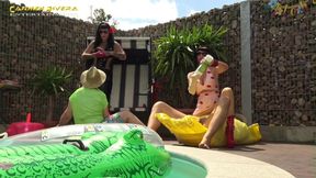 Carmen Rivera & Lady Vampira are celebrating a pool party with their slaves in the femdom empire part 2