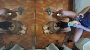 MILF in Pantyhose and High Heels Gives a Blowjob on Her Knees with Cum Swallowing