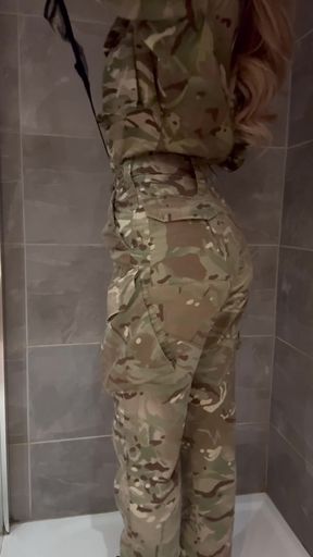 Sexy army GF teases while giving head and getting pounded