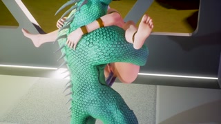 Tatyana visiting green furry dragon with a double thin dick gets a big creampie all over her body