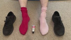 Feet Reveal after Long Walk - Socks, Shoes, Gloves and Lotion