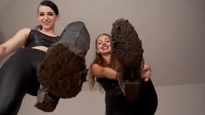 Eve and Rose: slave, clean our boots! ( FEMDOM POV )