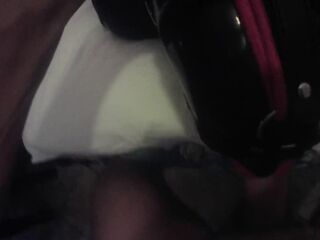 mother I'd like to fuck hogtied in latex and high heels with a lip open throat gag POV. Great throat banging action