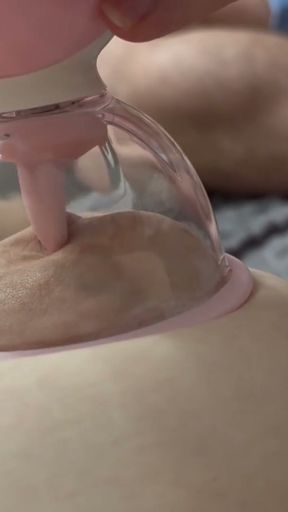 the guy didn't agree to suck my breasts, and I used a vacuum nipple vibrator   Clip 1