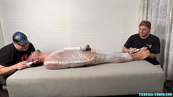 Matt and Ryder Stimulate Tickles On A Mummified Pup Saki