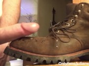 Hot construction worker w/ big uncut cock cums on his work boot. Full video @onlyfans/julianwolfgang