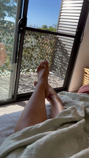 Goddess feet sliding in the sheets x