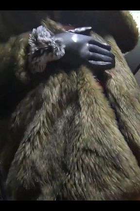 Blow-job and Cum Play While Wearing a Hot Green Fur-coat, Leather Gloves and Long Boots 21