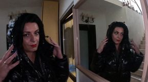 Shiny Downjacket, Jeans and Leotard Stairway