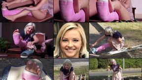 Zazie LLC Getting Ready to Go Out and Crutching in the Park with Foot Play (in HD 1920X1080)