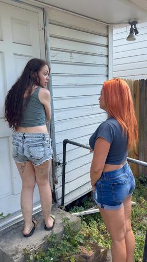 SluttySarah and Sunnie Soleil are locked out and have to ****!