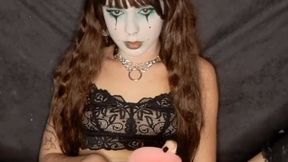 clown goth taking a spikey dildo in the pussy