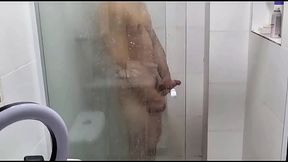 Hot stepmom spied on my shower until she fell on my dick.