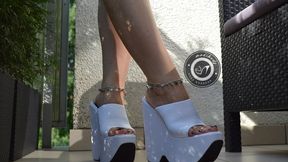 sexy feet and white platform wedges