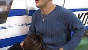 Two sluts are roughly banged in a plane hangar