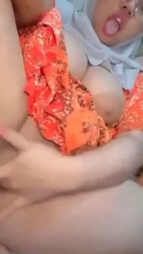 Natural Big Breast Hijab Plugs Into Her Pussy