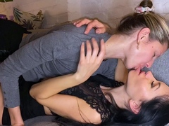 Blonde and Brunette Lesbians Scissor Fuck