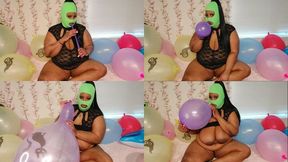 Sensual Topless BBW Multiple Punch Balloon Blow To Pop