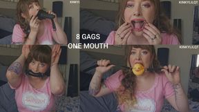8 Gags- one Mouth, BDSM Bondage Gags try on play mouth fetish kink kinky sexy ballgag & more