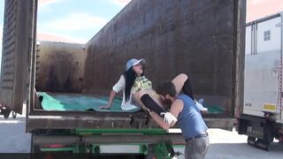 Big Titted dark hair getting sodomized into the trailer of a truck