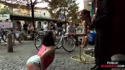 Busty german publicly humiliated outside before cock riding