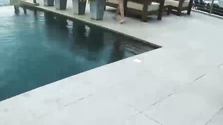 Accidentally Cum in her Pussy near the Rooftop Pool