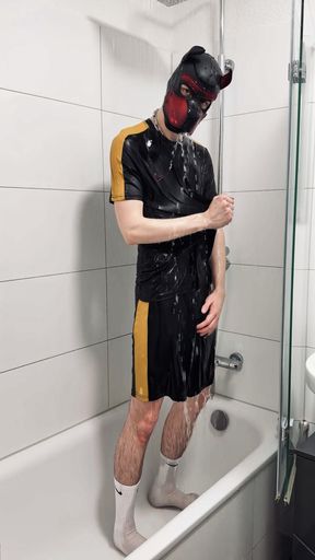 Cody showers with sportswear