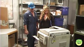 Asian secretary with big tits gets intimate help from well-hung handyman