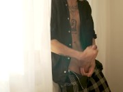 Tattooed guy strokes his huge dick after college class | load moaning and cumshot