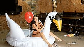 Popping and tearing huge inflatable swan Full HD