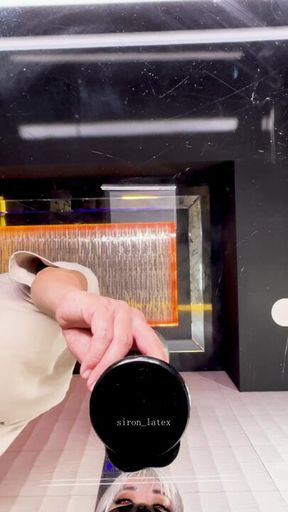 Siron's dildo deep throat is filmed through a glass ❤