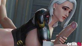 ashe & d.va overwatch - deepthroat assist, wild double penetration & anal fuck with big dick 3d animation