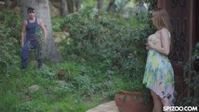 Busty Jessie Rogers Plays With The Gardener While Husband's Away