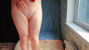 Playful Trans Beauty Hiding Behind Sheer Lace Curtain