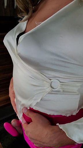 Satin Dressed Hands Free Cum