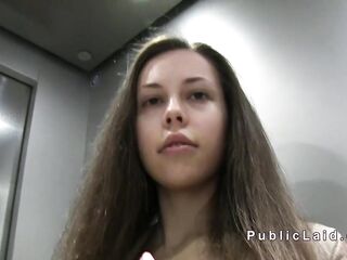 Breathtaking brunette hair screws pov in public