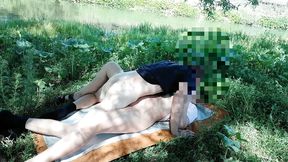 sexy bitch doused with sperm on the river bank