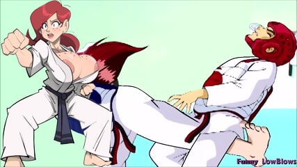 anime taekwondo BALLBUSTING kick in balls karate girl