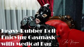 Heavy Rubber Doll Enjoying Gasmask with Medical Bag