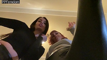 POV Butt Drops and Spitting Humiliation With Mistresses Kira and Sofi